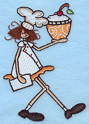 Embroidery Design: Chef with desert large  4.99"h x 3.46"w