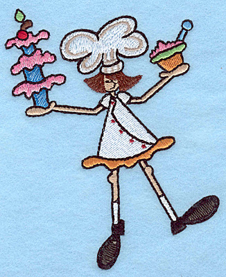 Embroidery Design: Chef with double dessert large  4.99"h x 3.84"w