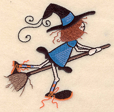 Embroidery Design: Witch on broomstick large 4.49"w X 4.45"h