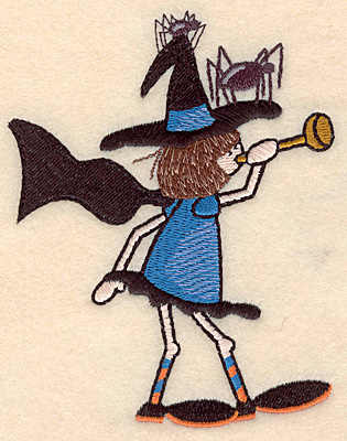 Embroidery Design: Witch with trumpet large 3.93"w X 4.47"h