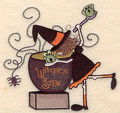 Embroidery Design: Witch over cauldron large 5.00"w X 4.76"h
