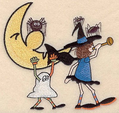 Embroidery Design: Witch ghost moon large 5.00"w X 4.75"h