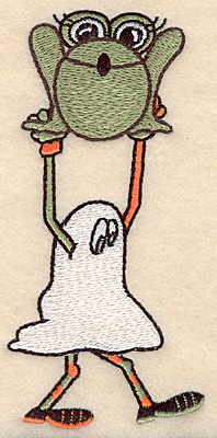 Embroidery Design: Ghost with frog large 2.38"w X 5.00"h