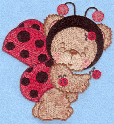 Embroidery Design: Playful ladybug bear large5.51w X 5.84h