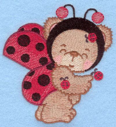 Embroidery Design: Playful ladybug bear small3.68w X 3.90h