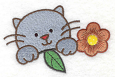 Embroidery Design: Kitten with flower 1 applique 3.36w X 2.16h