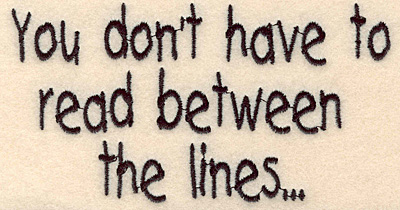 Embroidery Design: Read between lines large2.66"H x 5.03"W