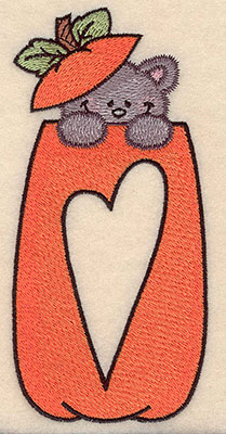 Embroidery Design: Pumpkin with kitten and heart  2.98"w X 6.17"h
