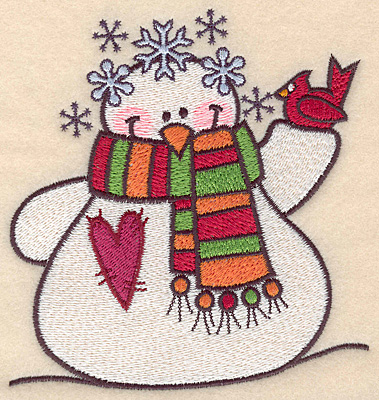 Embroidery Design: Snowman with cardinal large5.00"H x 4.77"W