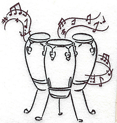 Embroidery Design: Bongos with musical notes large 4.69w X 4.98h