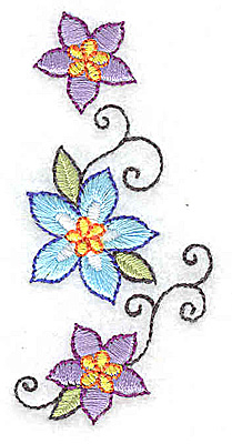 Embroidery Design: Three flowers in a row vertical 1.48w X 3.16h