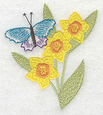 Embroidery Design: Daffodils and butterfly 2.78w X 3.21h