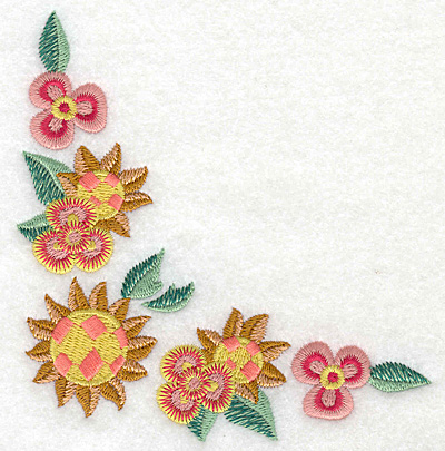 Embroidery Design: Floral corner E large  4.57w X 4.96h