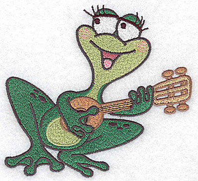 Embroidery Design: Frog with guitar large 4.95w X 4.60h
