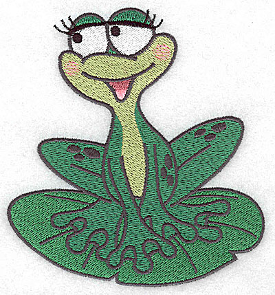 Embroidery Design: Frog sitting on lily pad large 4.63w X 4.95h