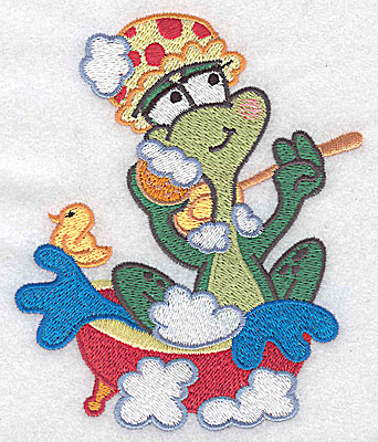 Embroidery Design: Frog in bathtub large 4.14w X 4.95h