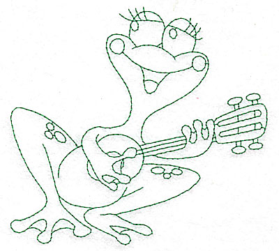 Embroidery Design: Frog with guitar outlines 4.97w X 4.64h