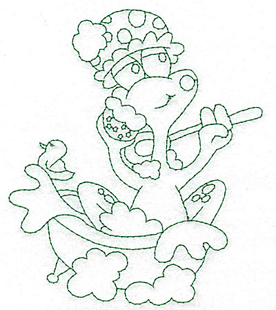 Embroidery Design: Frog in bathtub outlines 4.20w X 4.95h