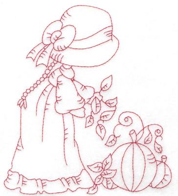 Embroidery Design: Girl holding leaves large 5.36w X 6.04h