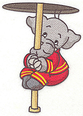 Embroidery Design: Elephant fireman on fire pole large 4.64w X 6.46h