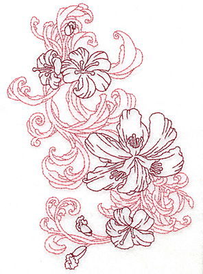 Embroidery Design: Lily cluster vertical Redwork  7.00"h x 4.96"w
