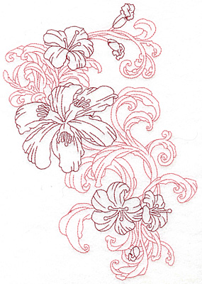 Embroidery Design: Lily cluster horizontal Redwork  7.45"h x 10.49"w