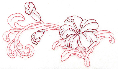 Embroidery Design: Lily large Redwork  3.31"h x 5.83"w