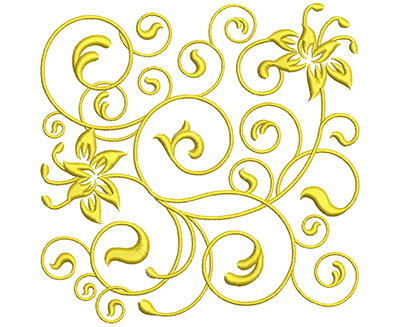 Embroidery Design: Golden Floral Swirls 5 Lg 4.95w X 4.97h