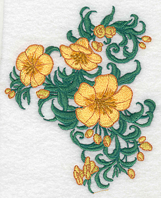 Embroidery Design: Yellow trumpet cluster verticle realistic  6.14"h x 4.96"w