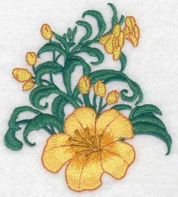 Embroidery Design: Yellow trumpet with buds large realistic  5.62"h x 4.96"w