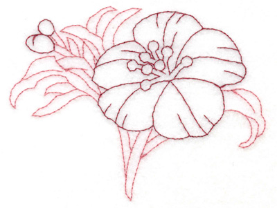 Embroidery Design: Yellow trumpet single large redwork  3.42"h x 4.47"w