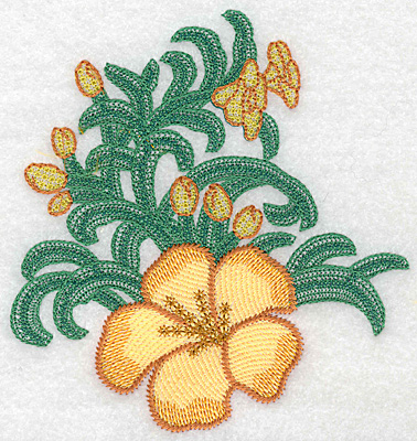 Embroidery Design: Yellow trumpet with buds large artistic  5.31"h x 4.98"w