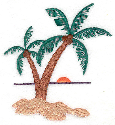 Embroidery Design: Palm tree scene large  4.84"h x 4.49"w