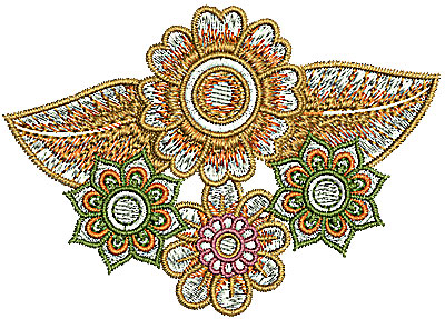 Embroidery Design: Henna design with flowers 3 3.56w X 2.53h