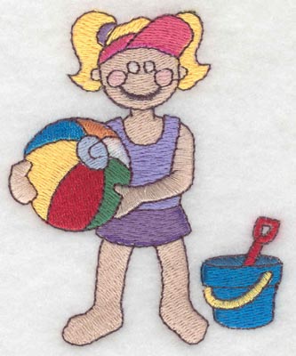 Embroidery Design: Little girl at beach2.83w X 2.45h