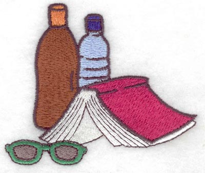 Embroidery Design: Sun tan lotion water book sun glasses3.50w X 2.89h