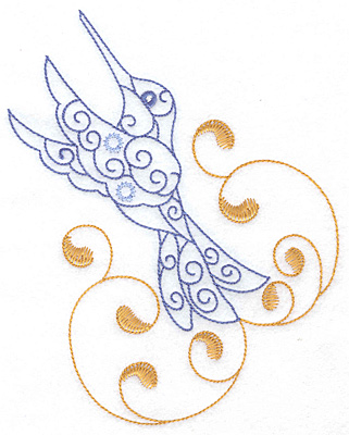 Embroidery Design: Hummingbird swirl O x/l 5.61w X 7.07h