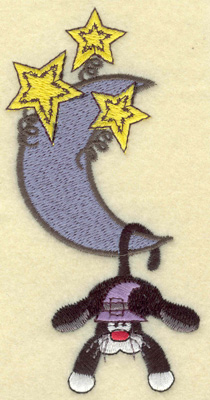 Embroidery Design: Black cat hanging from moon large 2.44w X 4.94h