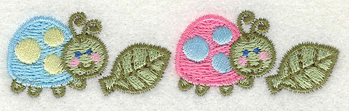 Embroidery Design: Two LadyBugs with Leaves  3.43" x 0.87"