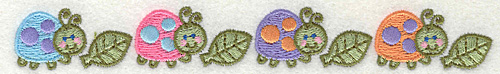 Embroidery Design: Four LadyBugs with Leaves  6.93" x 0.87"