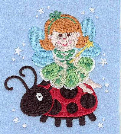 Embroidery Design: Fairy on ladybug3.89" x 3.33"