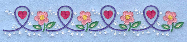 Embroidery Design: Hearts and flowers1.22" x 3.69"