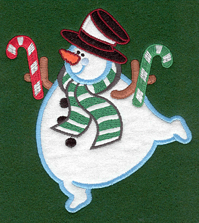 Embroidery Design: Snowman with candy canes applique4.85w X 5.45h