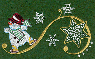 Embroidery Design: Snowman skating on star6.82w X 4.09h