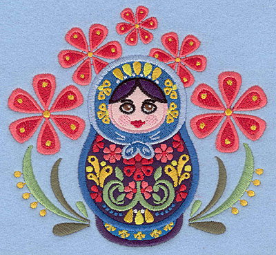 Embroidery Design: Matryoshka Applique Doll D with flowers 5.27"w X 4.89"h