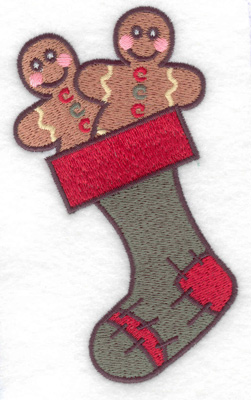 Embroidery Design: Gingerbread men in stocking large  2.87w X 4.98h