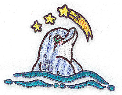 Embroidery Design: Dolphin with stars  3.63w X 2.82h