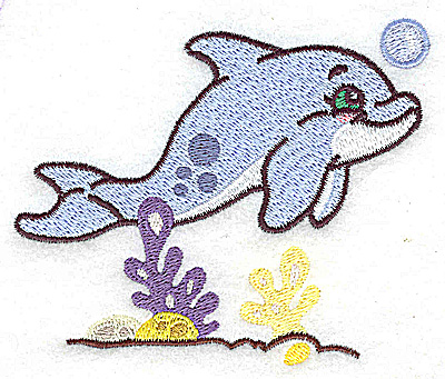 Embroidery Design: Dolphin and coral 3.88w X 3.30h