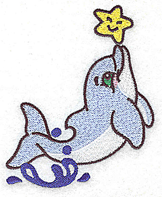 Embroidery Design: Dolphin balancing starfish 3.22w X 3.89h