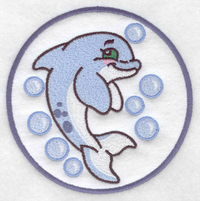 Embroidery Design: Dolphin and bubbles in applique 4.96w X 4.96h